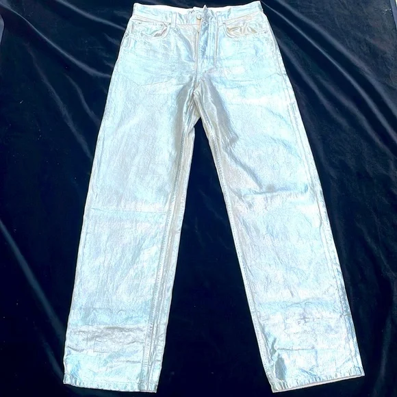 ZARA CHROME / METALLIC SILVER DIPPED BOYFRIEND DENIM JEANS -6 🔥🤘 - Picture 5 of 12